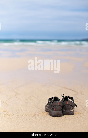 Sandali su Traigh Scarista beach, Isle of Harris, Ebridi Esterne, Scozia Foto Stock