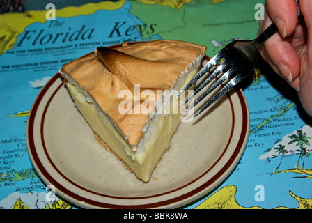 Chiave vera torta di Lime ha un colore giallo il riempimento che proviene solo dal piccolo mature limes cresciuto in Florida Keys Foto Stock