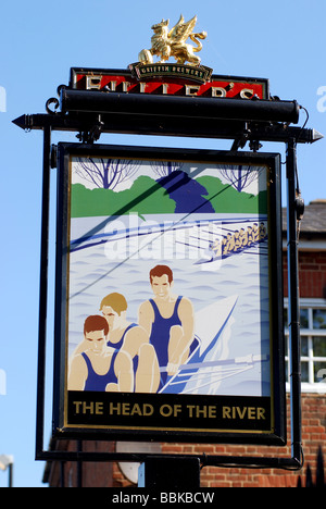 La testa del fiume pub segno, Oxford, Oxfordshire, England, Regno Unito Foto Stock