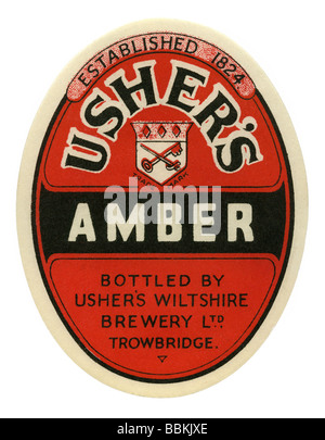 Vecchia birra britannica etichetta per Usher's Ambra, Trowbridge, Wiltshire Foto Stock