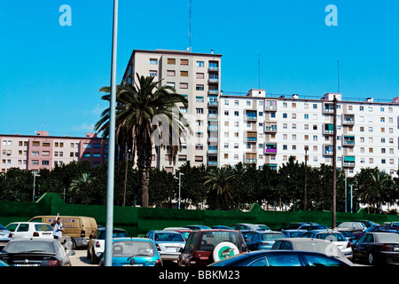 I blocchi di appartamenti nel quartiere Diagonal Mar di Barcellona, Spagna. Foto Stock