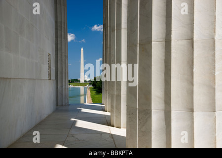 National Mall di Washington, D.C., dal Lincoln Memorial, visualizzazione il Monumento a Washington e il Capitol Dome. Foto Stock