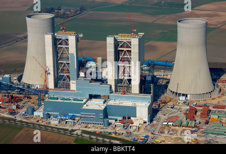 Foto aerea, alimentato a lignite Power Plant, generazione di unità con sistemi ottimizzati di ingegneria, RWE Power AG, Grevenbroich-Neurath Foto Stock