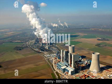 Foto aerea, alimentato a lignite Power Plant, generazione di unità con sistemi ottimizzati di ingegneria, RWE Power AG, Grevenbroich-Neurath Foto Stock