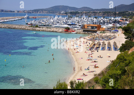 Vista della spiaggia, Portal Nous / Bendinat, Palma comune, Maiorca, isole Baleari, Spagna Foto Stock