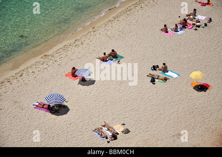 Vista della spiaggia, Portal Nous / Bendinat, Palma comune, Maiorca, isole Baleari, Spagna Foto Stock