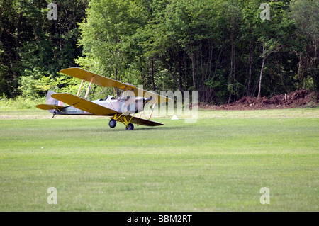 Ferte Alais De Havilland DH-82a Tiger Moth II velivolo biplano turbato l'atterraggio Foto Stock