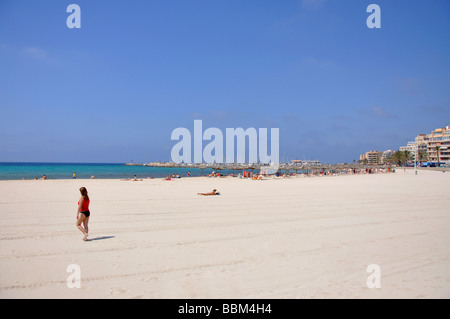 Vista della spiaggia, Can Pastilla, Palma comune, Maiorca, isole Baleari, Spagna Foto Stock