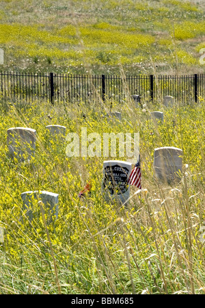 Lt. Col. George A. Custer la lapide, Little Bighorn Battlefield National Monument., Big Horn County, Montana. Foto Stock