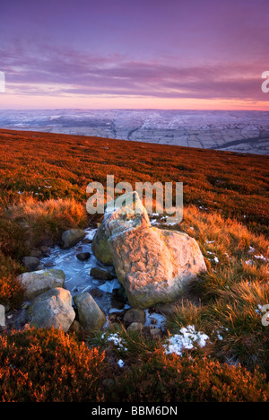 Bella viola la luce attraverso di Reeth Moor sopra Swaledale, Il dales national park Inghilterra GB UK EU Europe Foto Stock