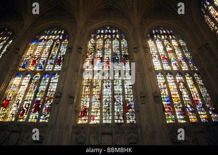 Vetrata, South face, Kings College Chapel, Cambridge Regno Unito Foto Stock