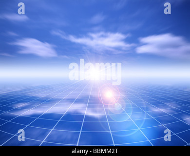 Digital composito di sparkle su griglia con cielo blu Foto Stock