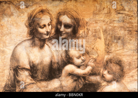 Dettaglio la Vergine con il Bambino e Sant'Anna di Leonardo da Vinci Foto Stock
