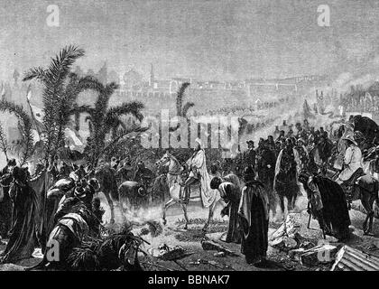 Frederick III, 18.10.1831 - 15.6.1888, imperatore tedesco 9.3.1888 - 15.6.1888, visita di stato in Palestina, 1869, ingresso a Gerusalemme, incisione in legno dopo la pittura di Wilhelm Geutz, 19th secolo, , Foto Stock