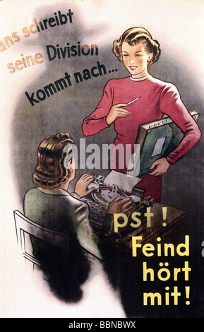 Eventi, Seconda guerra mondiale / seconda guerra mondiale, propaganda, Germania, poster 'Shush! Il nemico sta ascoltando!', avvertimento di spionaggio sul posto di lavoro, circa 1940, Foto Stock