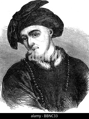 Eyck, Jan van, circa 1390 - 9.7.1441, artista olandese (pittore), ritratto, incisione in legno dopo particolare dal pannello sinistro dell'altare di Gand, prima del 1432, 19th secolo, , Foto Stock