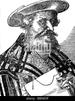 Ptolemaeus, Claudio, circa 83 AD - circa 161 AD, scienziato ellenico (matematico), ritratto, incisione su rame da "Icones, immagina virorum illustrium Literis', da Nicolaus Reusner, 1580, artista del diritto d'autore non deve essere cancellata Foto Stock