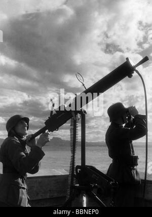 Eventi, Seconda guerra mondiale / seconda guerra mondiale, guerra aerea, antiaereo, tedesco anti-aereo machinegun posizione sulla costa vicino a Biarritz, Francia meridionale, 28.4.1943, Foto Stock