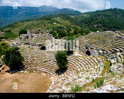 Ampetheater nelle antiche rovine della città di Kaunos (Caunos) Dalyan Turchia Foto Stock