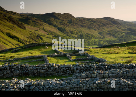 Hardknott Roman Fort alta nelle colline su Hardknott passano nel distretto del Lago Foto Stock