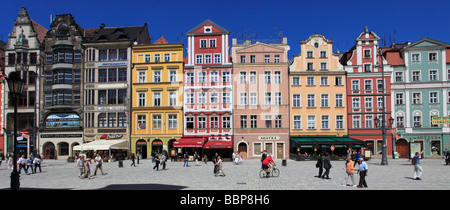 Polonia Wroclaw Piazza del Mercato vista panoramica Foto Stock