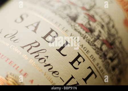 Sablet Cotes du Rhone etichetta vino closeup Foto Stock