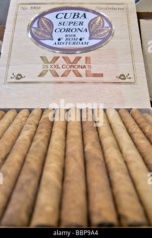 Scatola di 'boom' sigari da negozio BOM 10, Amsterdam, Paesi Bassi Foto Stock