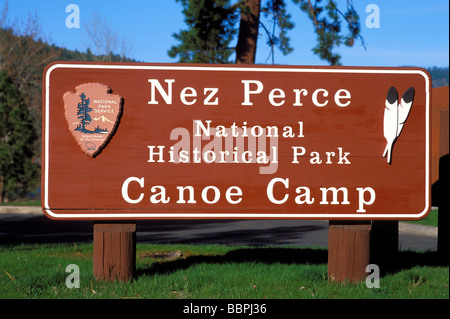 Parco nazionale di firmare presso il camp di canoa dove Lewis e Clark alloggiato su Settembre 26 1805 Nez Perce National Historic Park Idaho Foto Stock