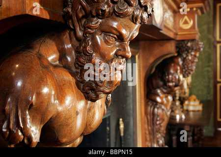 Dettaglio del caminetto, sala da pranzo, Chateau D'Anett, EURE-ET-LOIR (28), Francia Foto Stock