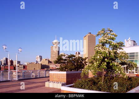 Vista della Sears Tower e il centro città di Vancouver British Columbia canada dal Canada Place Trade & Convention Center Foto Stock