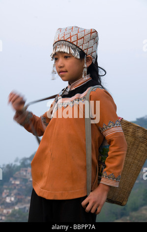 Hani ragazza di minoranza in Cina Yuanyang Foto Stock