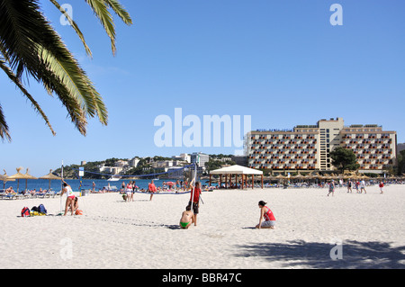Vista della spiaggia, Palmanova, Calvia comune, Maiorca, isole Baleari, Spagna Foto Stock
