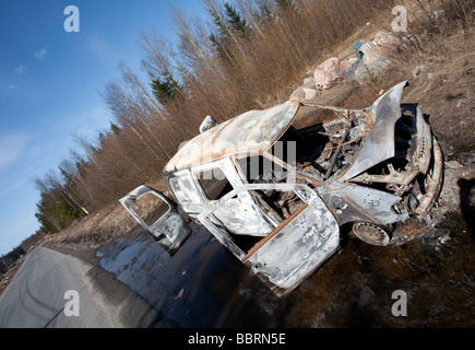 Rubato e bruciato van , Finlandia Foto Stock