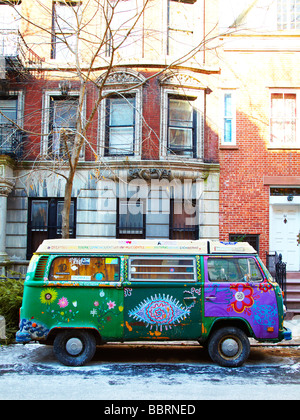 Dipinto di VW camper, New York Foto Stock