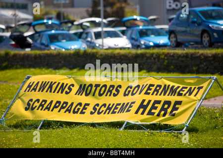 Un garage in Cornovaglia pubblicità il governo schema di rottamazione Foto Stock