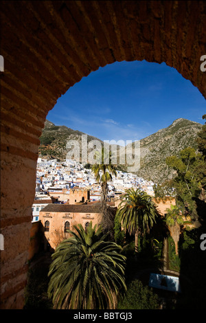 Vista della Kasbah e Chefchaouen, Marocco Foto Stock