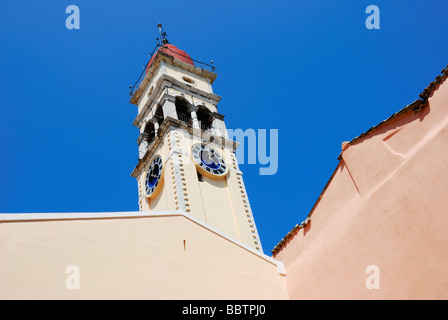 Orologio su San Spiridione chiesa, Corfu Grecia Foto Stock