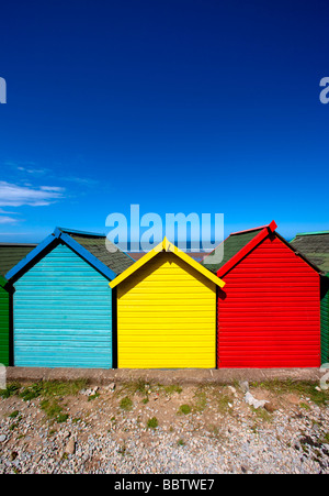 Cabine sulla spiaggia, Whitby Foto Stock