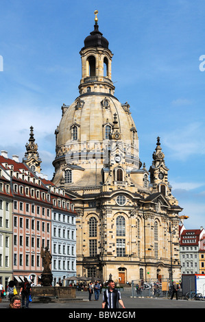 La Frauenkirche (Chiesa di Nostra Signora a piazza Neumarkt, Dresda, Sassonia, Germania, Europa Foto Stock