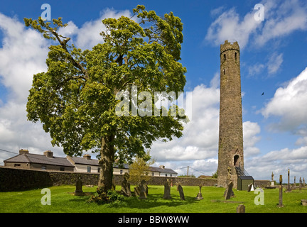 Xii secolo torre rotonda, St Brigid CI della Cattedrale, Kildare Town, Co Kildare, Irlanda Foto Stock