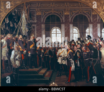 Belle arti, Werner, Anton von (1843 - 1915), coronamento di Guglielmo I a imperatore di Germania, in Versailles, il 18.1.1871, FINE DEL XIX Foto Stock