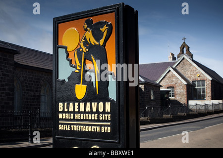 Segno di Blaenavon Heritage Site Lancaster South Wales UK Foto Stock