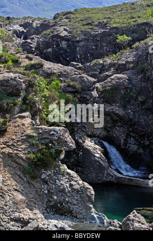 Le formazioni rocciose. La Fata Piscine, Allt Coir' un' Mhadaidh, coire na Creich, Glen fragile, Minginish, Isola di Skye in Scozia, Regno Unito Foto Stock