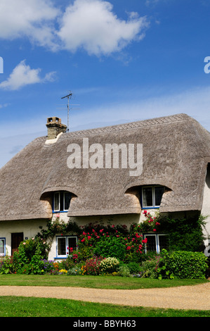 Cottage con il tetto di paglia a Barrington Cambridgeshire England Regno Unito Foto Stock