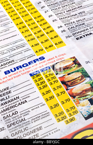 Close up di un fast food menu da asporto Foto Stock