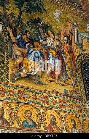 Mosaici su esterno della Cappella Palatina, Palazzo dei Normanni, Palermo, Sicilia, Italia, Europa Foto Stock