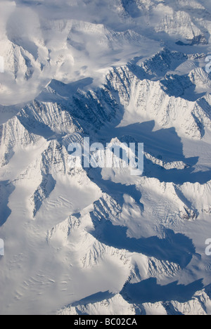 Montagne e ghiacciai della Groenlandia, dall'aria Foto Stock