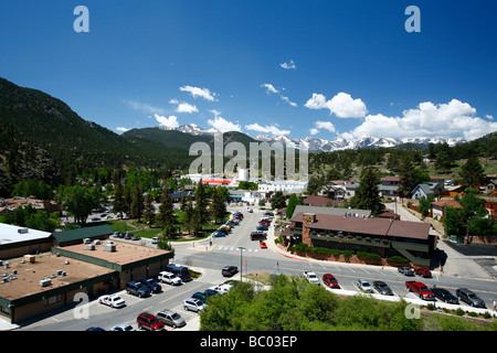 Estes Park CO e il Parco Nazionale delle Montagne Rocciose. Foto Stock