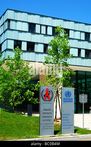 Sede dell'Organizzazione mondiale della sanità OMS e UNAIDS Ginevra Svizzera Foto Stock