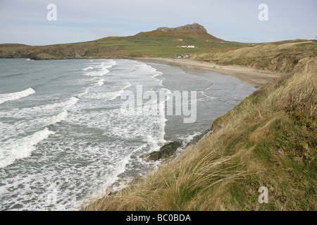 Area di Whitesands Bay, il Galles. Vista aerea di Whitesands Bay beach dal Pembrokeshire sentiero costiero rotta. Foto Stock